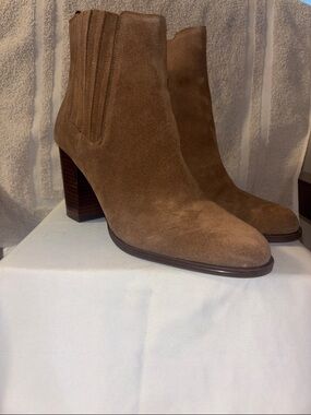 Tommy Hilfiger Brown Suede Ankle Booties with Stacked Heel